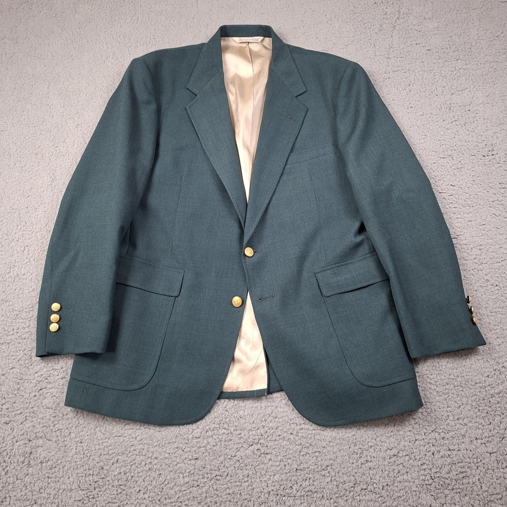 Vtg Stafford Blazer Sport Coat Jacket 43R MASTERS Green Gold Buttons Wool Blend
